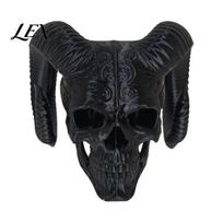 Exquisite 3D Printed Sculptures Goat Horn Skull Ornament, Gothic Ram Horned Devil Niche Horror Collection Gifts Skull, Halloween Dark Desktop juoda