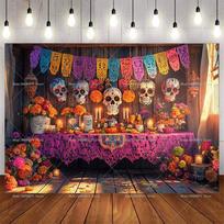 Mexican Fiesta Día De Los Muertos Backdrop Day Of The Dead Theme Birthday Party Wall Decor Photo Booth Photography Supplies 47.2x31.5inch/120*80cm brown