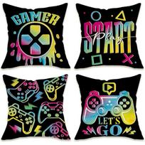 Set Of 4, Pastel Video Game Controller Pillowcase For Boys Bedroom Gaming Room, Funny Sofa Couch Cushion Case Home Decor Gifts Peach skin 18*18(CM)-4Pcs white