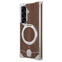 Compatible with Samsung Z Fold8 Ultra (Middle Hinge) - Borderless Walnut Wood Grain Folding Metal Case Samsung Z Fold8Ultra black