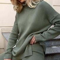 Casual Women High Neck Long Sleeve Solid Color Knitted Sweater Autumn Winter Tops S