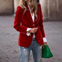 Women Solid Slim Fit Fake Pocket Business Casual Blazer Suit Jacket S