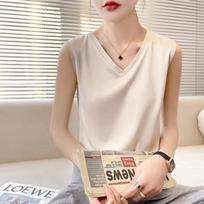 VEZFAA Women's Fashion Casual Solid Color Print Summer Spring Sleeveless V-Neck Blouses & Shirts S