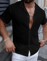 2024 Men's Solid Color Lace Hollow Out Casual Shirt Large
