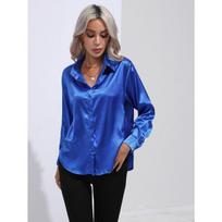 Women's Fashion Casual Spring Autumn Solid Color Print Long Sleeve POLO Neck Blouses & Shirts S