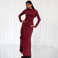 Elegant 2025 Women's Solid Color Bodycon Slit Evening Dress – Round Neck, Fashionable Autumn/Winter Long Dress Extra Large