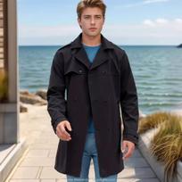 Spring and Autumn New Solid Color Long-sleeved Windbreaker Men's Lapel Slim Double-breasted Casual Jacket XS gray