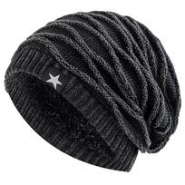 Naujos Unisex Slouchy žieminės kepurės Prideda kailiniu pamušalu Vyriškos ir moteriškos šiltos kepuraitės su snapeliu Kasdieninės penkiakampės žvaigždės dekoro žieminės megztos kepurės 55cm-60cm raudona