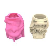 DIY Resin Plant Mold Succulent Flower Pot Silicone Mold Pen Holder Molds Cat-Ear Girl Shape Planter Pot Mold Handmade 1 beige