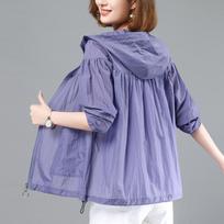 Summer Thin Breathable Sun Protection Women's Loose UV Protection Hooded Coat Tops Outdoor Short Outwear XXXL žalia