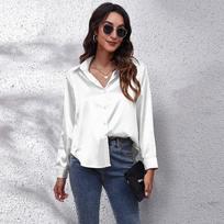 IHUASU Women's Fashion Casual Solid Color Print POLO Neck Long Sleeve Blouses & Shirts S