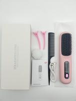 USB Charging Portable Hair Straightener Brush, Cordless Straightening Comb LED Display & Ceramic Coating, Ionic Technology rožinė