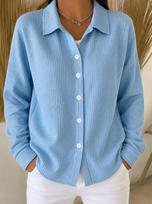 2026 autumn new women's clothing solid color casual fashion cardigan lapel long-sleeved shirt S