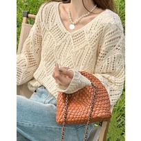 Women's Hollow-out Knitwear: Spring-Summer-Autumn Korean Style Solid Color Diamond Plaid Sweater - Lazy Style Base Layer & Sun Protection Cover-up. One Size