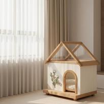 Decorative Wooden Cat House – FSC® Solid Wood Indoor Pet Furniture for Cats & Small Dogs, Cottage Style Pet House 68 x 55 x 80 cm