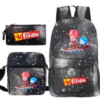 3Pcs/set The Fixies Printed Bookbag Students Schoolbag Boys Girls Large Capacity Backpack Travel Rucksack Back To School Gift 3Pcs set black