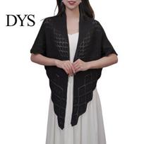 Fringe Design Shawl Women Knitting Solid Color Lightweight Versatile Hollow Open Knitted Pattern Wrap Knit