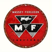 Vintažiniai Massey Ferguson traktoriai Apvalus metalinis ženklas Raudonas logotipas su sendinimo efektu Ūkio sienų dekoras Atsparus oro sąlygoms Rustic žemės ūkio skardinė plokštelė 20x20cm(8x8inch) black