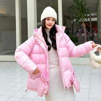VEZFAA Women's Fashion Casual Fall Winter Solid Color Print Long Sleeve Jackets & Coats Down Coats M
