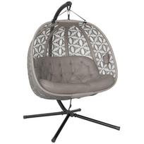Kabantis krėslas su stoveliu 126x126x176 cm smėlio spalvos, sulankstomas, poliesteris
