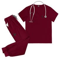 Women's Short Sleeved Solid Color V Neck Pocket Top Pants Work Clothes Two Piece Set M
