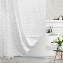 Minimalist Waterproof Shower Curtain Solid Color Thickened Bath Curtain Tassels No Drilling Bathing Cover Bathroom W72in H72in