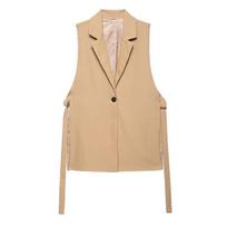Willshela Women Fashion Solid Lace Up Vest V-Neck Single Button Sleeveless Jackets Female Chic Lady Outfit Tank Tops XS