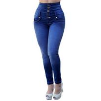 Women Jeans Solid Color Slim Fit Denim High Waist Summer Pants Female Clothes 2XL blue
