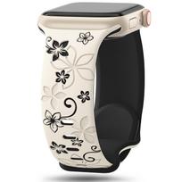 Floral Engraved Strap For Apple Watch Ultra 2 Band 49mm 41mm 40mm 44mm 45mm 46mm Silicone bracelet iWatch Series 10 SE 9 8 7 6 3 S10-46 42 44 45 49mm white