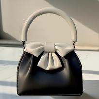 Elegant Faux Leather Handbag With Butterfly Knot Solid Black Chic Commuter Purse With Magnetic Closure Polyester Lined Edge Painted Occasion-Ready