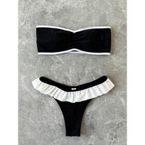 Women's Strapless Swimsuit 2-piece Suit Solid Color Patchwork Push Up Ruffle Thong Beach Hot Spring Bikini Set 2026 New Swimwear S