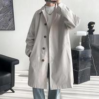 Youth Spring/Fall Mid-Length Trench Coat Solid Color Button-Front Oversized Coat M