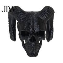 Artistic Entrance Hall Ornaments 3D Printed Goat Horn Skull Ornament, Gothic Ram Horned Devil Black Minimalist Desk Accessories Skull, Halloween Dark juoda
