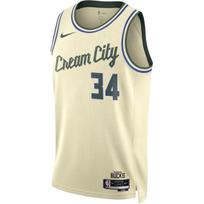 Nike NBA Swingman City Edition 2025-26 Season Milwaukee Bucks Giannis Antetokounmpo 34 Color Block Round Neck Sleeveless Basketball Jersey HM5988-281 L beige