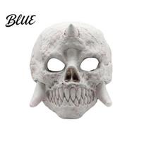 Soft Foam Halloween Mask Skeleton Mask Horror Fanged Skull Distressed Retro Bone Full Face Cosplay for Costume Party Props white