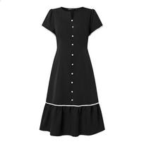 ZANZEA Women Elegant Casual Round Neck Solid Color Loose Short Sleeve Dress S