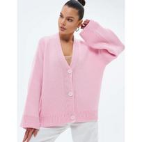 VEZFAA Women's Fashion Casual Fall Winter Solid Color Print Long Sleeve V-Neck Sweaters S