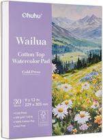 Ohuhu Watercolor Paper Pad 300gsm Cotton Finish 229mm x 305mm Medium Grain 30 Sheets Thick Sketchbook for Acrylic Painting & Doodles balta