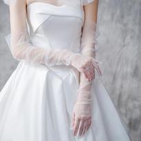 70Cm Women Long Ultra Thin Gloves Tulle Elbow Wedding Party Bride Dress Mittens Sheer Transparent Vintage Black White Mesh Glove white