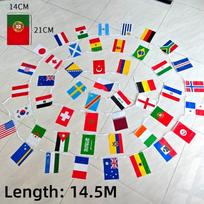 14.5M World Flag String Polyester 48 National Team Flags Banner for Sports Viewing Parties Public Festivals Each Flag 14x21cm red