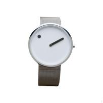 Minimalistinis prašmatnus laikrodis, Nerūdijančio plieno tinklelio apyrankė, Unisex riešinis laikrodis Baltas ciferblatas Apyrankė Black Face Black Band black