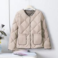 Women's Coat Winter Loose Solid Coewlor Short Warm Cotton-Padded Jacket Simple Fashion Cotton-Padded Jacket Diamond Lattice Coat XXL