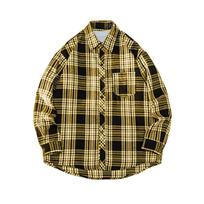 Hong Kong Style Shirt Loose Jacket Men and Women Long Sleeves Falling Shoulder Shirt Versatile Plaid Cardigan Youth S žalia
