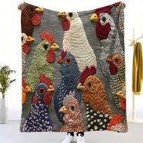 1 vnt. Vintažinis gaidžio fliso pledas - Minkštas flanelinis užmetas su gaidžio dizainu, jaukus pledas visais sezonais lovai, sofai, stovyklavimui 40x50in beige