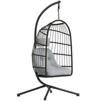 Kabantis krėslas su stoveliu 101x105x196 cm Šviesiai pilkas Sulankstomas poliratano
