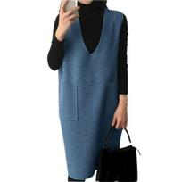 Vest Dress Solid Color Sleeveless Autumn Winter Elegant Warm Long Waistcoat for Parties XL