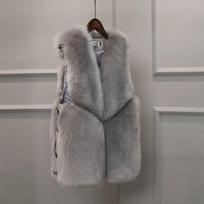 Imitation fur vest thin cotton vest female splicing vest thickened imitation fox hair short vest S. gray
