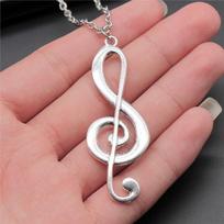 Vintage Antique Silver Plated 61x22mm Big Musical Note Pendant Necklace For Women Men Long Chain Trendy Jewelry Accessories 70cm brown