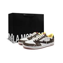 Travis Scott x Jordan Air Jordan 1 Chocolate Leather Cushioning, Wear Resistant Low top Vintage Basketball Shoes Unisex DZ4137-700(Team1143--BOX) 35.5 black