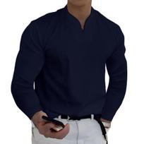 Men Tops Solid Color Slim Fit Long Sleeves Pullover Colorfast V Neck Casual Plus Size Autumn Shirt Men Clothes M black